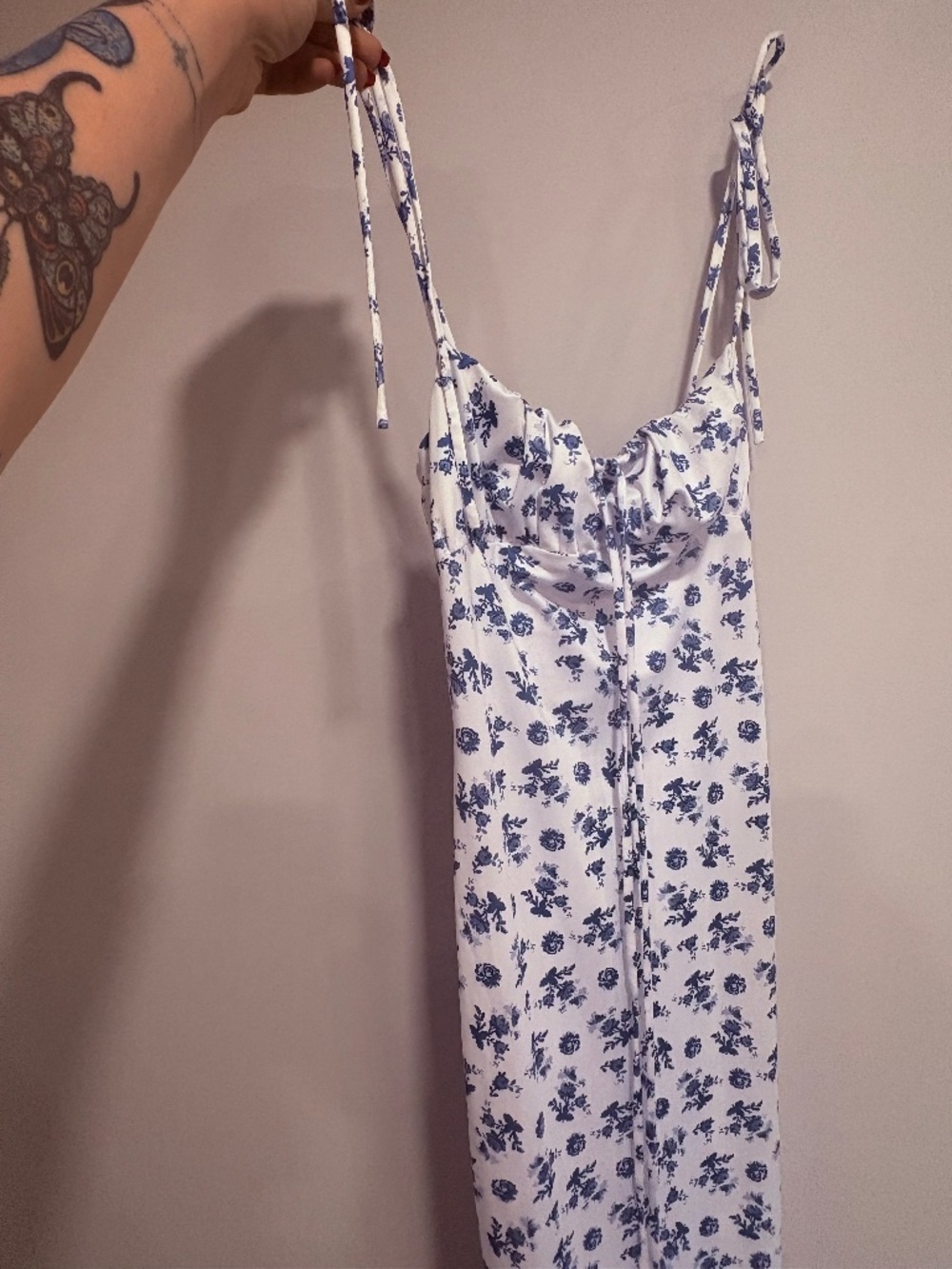 Blue Flowers on White Long Dress